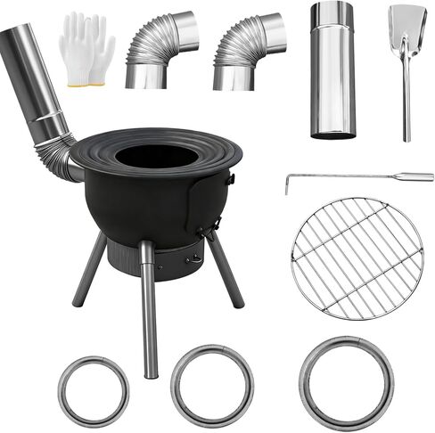 Outdoor Wood Burning Stove with Chimney Pipe, Portable Fire Pit Stove with Grill Grate, 16.8" Cooking Surface, Detachable Rings, Ideal for Camping, Backyard & Outdoor Cooking in Saudi Arabia