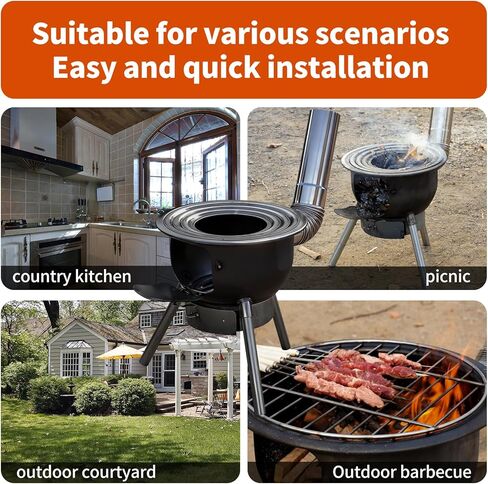 Outdoor Wood Burning Stove with Chimney Pipe, Portable Fire Pit Stove with Grill Grate, 16.8" Cooking Surface, Detachable Rings, Ideal for Camping, Backyard & Outdoor Cooking in Saudi Arabia