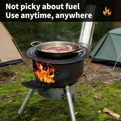 Outdoor Wood Burning Stove with Chimney Pipe, Portable Fire Pit Stove with Grill Grate, 16.8" Cooking Surface, Detachable Rings, Ideal for Camping, Backyard & Outdoor Cooking in Saudi Arabia