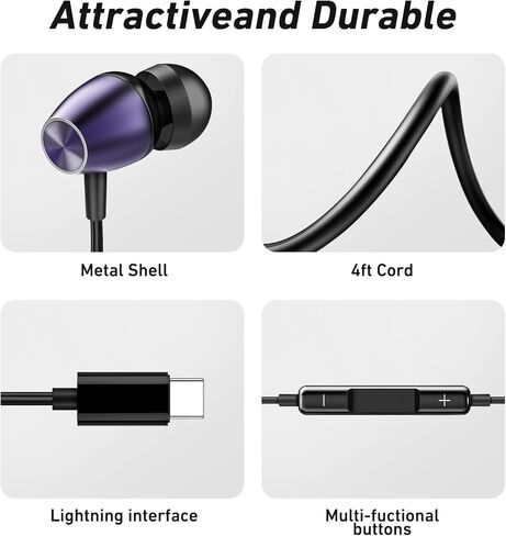 (2Pack) Wired USB C Earbuds for iPhone 17 16 Pro Max 16e 16 Plus 16Pro 15 Pro Max 15 Plus 15Pro, USBC Headphones in-Ear Earphones Type C Ear Buds with Mic Volume Control HiFi Stereo Noise Cancelling in Saudi Arabia