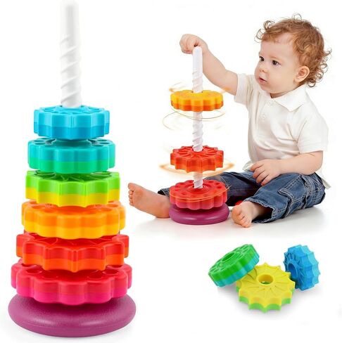 eivaai baby الغزل التراص اللعب الحسية للأطفال الصغار 1-3، قوس قزح حلقة تدور ألعاب مونتيسوري للأطفال 12 شهرا، لعبة تعلم التوحد لمدة 1 2 3 سنة واحدة فتاة صبي عيد الميلاد هدايا عيد الميلاد in Kuwait