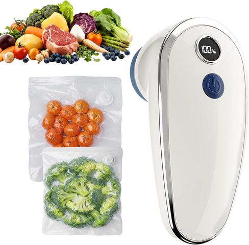 Handheld Compact Vacuum Sealer for Food, Long-Lasting Fast-Sealing Portable Food Saver with Battery Display, Dry/Moist Modes, Includes 10 Reusable Bags for Sous Vide, Meat, Leftovers, Easy Clean in Saudi Arabia