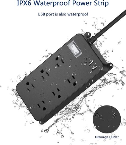 Outdoor Power Strip Weatherproof,20W USB C,Waterproof Extension Cord Multiple Outlet Surge Protector,6 Outlets,3 USB Ports in Saudi Arabia