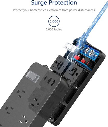 Outdoor Power Strip Weatherproof,20W USB C,Waterproof Extension Cord Multiple Outlet Surge Protector,6 Outlets,3 USB Ports in Saudi Arabia