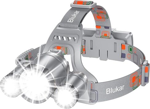 Blukar Head Torch Rechargeable, 8000L Super Bright Headlamp with 3 Lights 5 Modes, 4400mAh Capacity Up to 18hrs Runtime - IPX6 Waterproof Adjustable Focus Headlight for Running, Hiking, Fishing etc. in Saudi Arabia