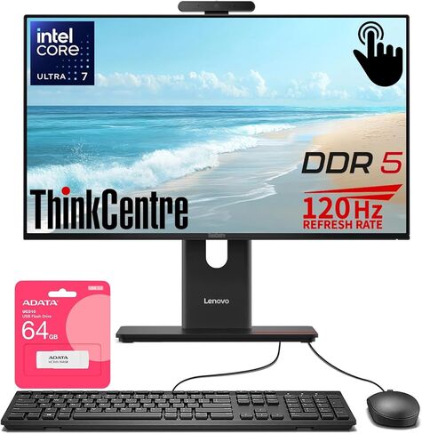 Lenovo ThinkCentre M70a Gen 6 Business الكل في واحد، شاشة لمس 23.8 بوصة FHD 120 هرتز، Intel Core Ultra 7 265T vPro، DP، كاميرا ويب 5MP IR، Wi-Fi 6، Win 11 Pro، AI-Ready، مع حزمة (أسود، ذاكرة الوصول العشوائي 32 جيجابايت | 1 تيرابايت SSD) in Kuwait