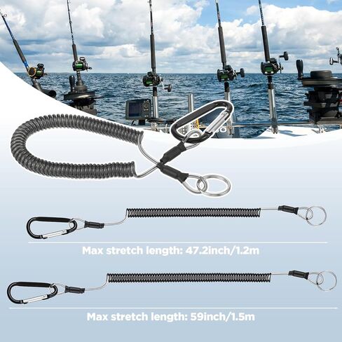 6 Pack Fishing Coiled Lanyard, Retractable Tool Lanyards for Hand Tools Keychain Pole Tether, Kayak Paddle Leash Fishing Rod Safety Steel Wire Lanyards Gear with Carabiner Clips for Pliers Boating in Saudi Arabia