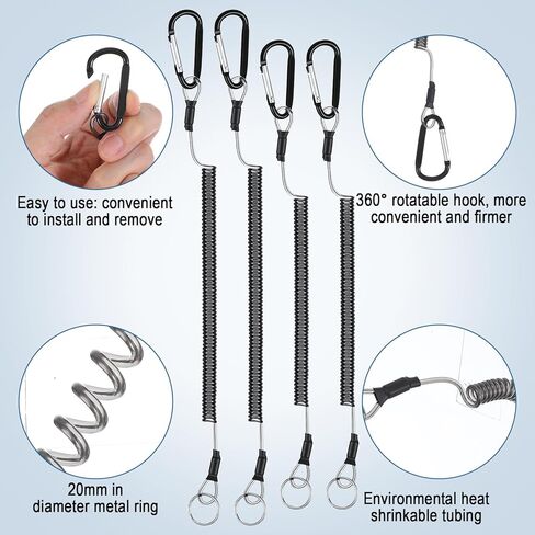 6 Pack Fishing Coiled Lanyard, Retractable Tool Lanyards for Hand Tools Keychain Pole Tether, Kayak Paddle Leash Fishing Rod Safety Steel Wire Lanyards Gear with Carabiner Clips for Pliers Boating in Saudi Arabia