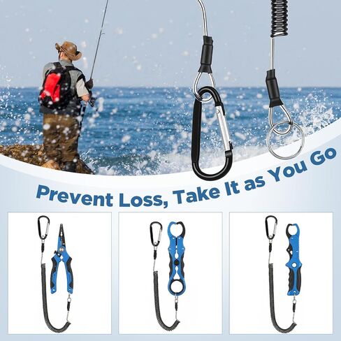 6 Pack Fishing Coiled Lanyard, Retractable Tool Lanyards for Hand Tools Keychain Pole Tether, Kayak Paddle Leash Fishing Rod Safety Steel Wire Lanyards Gear with Carabiner Clips for Pliers Boating in Saudi Arabia