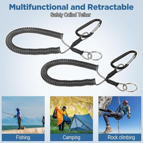 6 Pack Fishing Coiled Lanyard, Retractable Tool Lanyards for Hand Tools Keychain Pole Tether, Kayak Paddle Leash Fishing Rod Safety Steel Wire Lanyards Gear with Carabiner Clips for Pliers Boating in Saudi Arabia