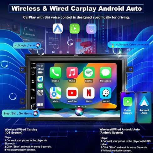 5GWifi Android Upgrade Car Radio for Ford Mustang 2005-2009, Explorer 2006-2010, Ford E150/E250/E350 2009-2014 7inch Touch Screen Stereo Head Unit Wireless Carplay Android Auto GPS Bluetooth FM Camera in Saudi Arabia