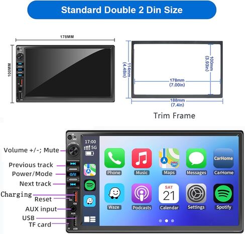 راديو السيارة ستيريو لاسلكي Carplay Android Auto Navi لسيارة Toyota Tacoma Sienna1998-2004/4Runner Camry 1990-2002/Tundra Sequoia 2000 2001 2002/Land Cruiser 1991-2000 in Saudi Arabia