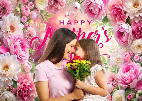 CHAIYA 7X5ft Happy Mothers Day Backdrop Pink Flowers Mothers Day Photo Background Best Mom Moms Day Party Backdrop Mother's Day Home Party Decoration in Saudi Arabia
