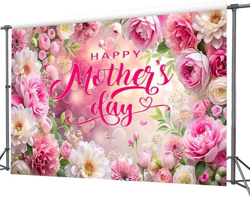 CHAIYA 7X5ft Happy Mothers Day Backdrop Pink Flowers Mothers Day Photo Background Best Mom Moms Day Party Backdrop Mother's Day Home Party Decoration in Saudi Arabia