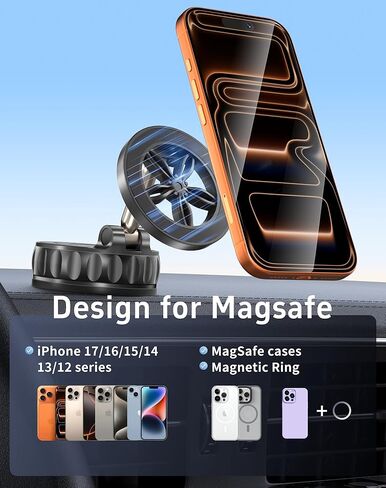 حامل هاتف سيارة مطور لعام 2026 لـ Magsafe [125+ LB أقوى شفط و3000gf أقوى مغناطيسي] حامل هاتف سيارة قابل للتعديل 360 درجة، حامل هاتف لسيارتك لهاتف iPhone 17 Pro Max 16 15 14 13 12 Plus in Kuwait
