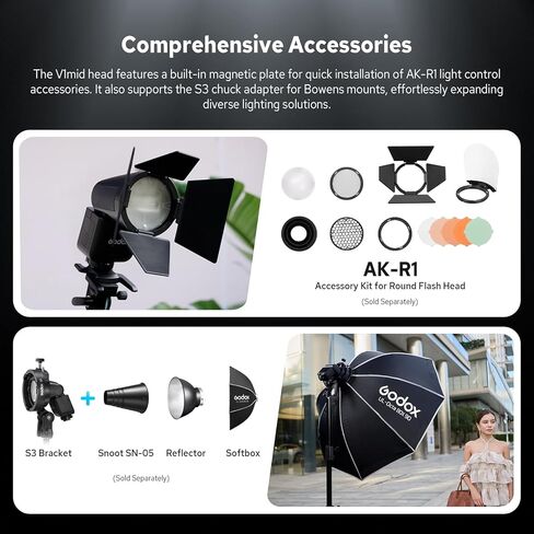 Godox V1 Mid O Flash for Olympus، 55Ws 2.4G TTL Round Head Touch Speedlite لباناسونيك HSS 1/8000s، بطارية ليثيوم أيون 2200 مللي أمبير، 650 طلقة طاقة كاملة، وقت إعادة التدوير 1.7 ثانية، مصباح تشكيل LED 10 مستويات in Saudi Arabia