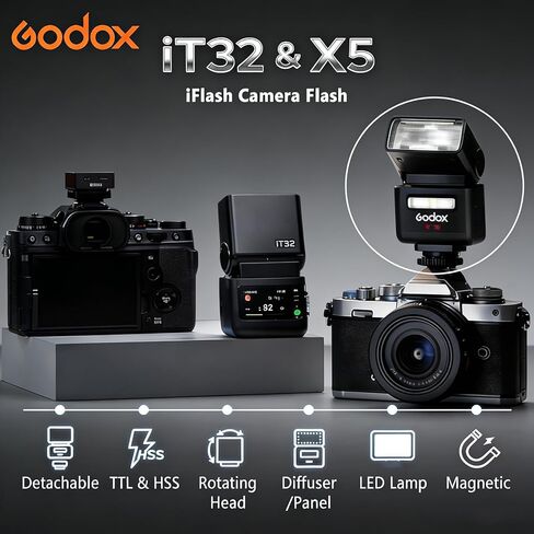 Godox iT32 TTL Flash with X5 Trigger for Sony, 2.4G Wireless GN18 Speedlite, Compatible with Godox X System (XPro, X2T, X3), Magnetic Interface, 1.5s Recycle Time in Saudi Arabia