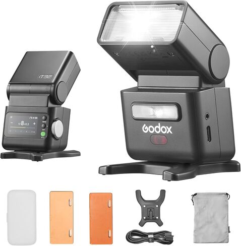 فلاش كاميرا Godox iT32 TTL، مشغل فلاش لاسلكي X5 مطابق، متوافق مع Canon وSony وNikon وFuji وكاميرا Olympus وغيرها، مغناطيسي Hotshoe&Trigger 2 في 1، 2.4G لاسلكي، GN18، وقت إعادة التدوير 1.5 ثانية in Saudi Arabia