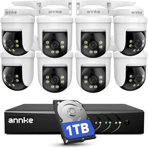 ANNKE 5MP PT Wired Security Camera System Outdoor with Night Vision, One-Way Audio, 8CH 3K Lite DVR and 8 x 5MP CCTV Cameras, 350° pan and 90° tilt, Human&Vehicle Detection, 1TB HDD for 24/7 Recording in Saudi Arabia