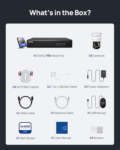 ANNKE 5MP PT Wired Security Camera System Outdoor with Night Vision, One-Way Audio, 8CH 3K Lite DVR and 8 x 5MP CCTV Cameras, 350° pan and 90° tilt, Human&Vehicle Detection, 1TB HDD for 24/7 Recording in Saudi Arabia