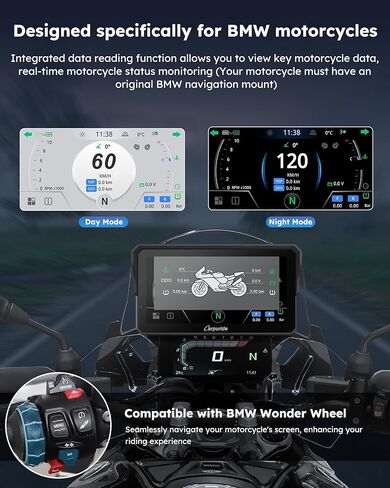 Carpuride W602BSPRO لسيارات BMW Motorcycle Carplay & Android Auto 6.25 بوصة IP67 مقاومة للماء للسيارة Moto GPS Navigation Screen مع بلوتوث مزدوج، قراءة البيانات، OTA، التحكم العجيب، TPMS، بوصلة، مقياس الضغط الجوي in Kuwait