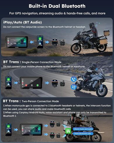 Carpuride W602BSPRO لسيارات BMW Motorcycle Carplay & Android Auto 6.25 بوصة IP67 مقاومة للماء للسيارة Moto GPS Navigation Screen مع بلوتوث مزدوج، قراءة البيانات، OTA، التحكم العجيب، TPMS، بوصلة، مقياس الضغط الجوي in Kuwait