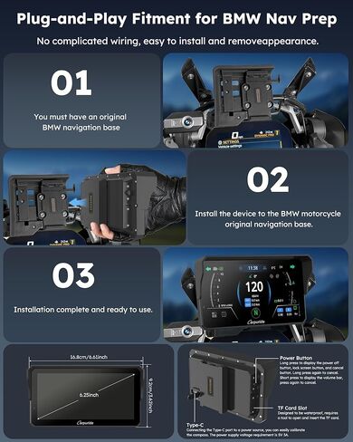 Carpuride W602BSPRO لسيارات BMW Motorcycle Carplay & Android Auto 6.25 بوصة IP67 مقاومة للماء للسيارة Moto GPS Navigation Screen مع بلوتوث مزدوج، قراءة البيانات، OTA، التحكم العجيب، TPMS، بوصلة، مقياس الضغط الجوي in Kuwait