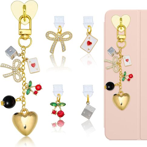 Phone Charms with 4 Matching USB C Dust Plug Charm Cute Pink Charm Chain for Cell Phone E-reader Camera and Bag Accessories Gift for Women Reader Book Lovers in Saudi Arabia