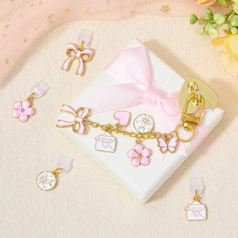 Phone Charms with 4 Matching USB C Dust Plug Charm Cute Pink Charm Chain for Cell Phone E-reader Camera and Bag Accessories Gift for Women Reader Book Lovers in Saudi Arabia
