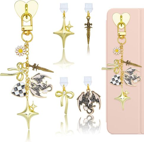 Phone Charms with 4 Matching USB C Dust Plug Charm Cute Pink Charm Chain for Cell Phone E-reader Camera and Bag Accessories Gift for Women Reader Book Lovers in Saudi Arabia