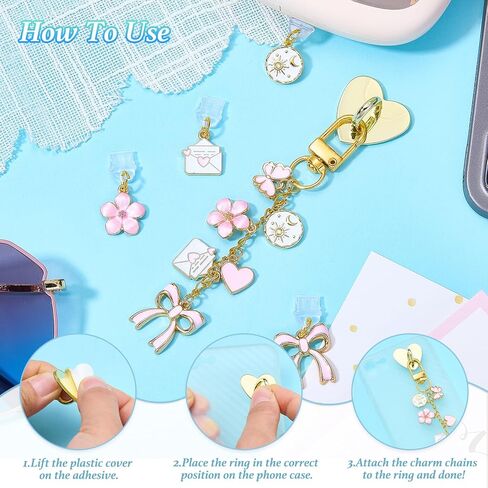 Phone Charms with 4 Matching USB C Dust Plug Charm Cute Pink Charm Chain for Cell Phone E-reader Camera and Bag Accessories Gift for Women Reader Book Lovers in Saudi Arabia