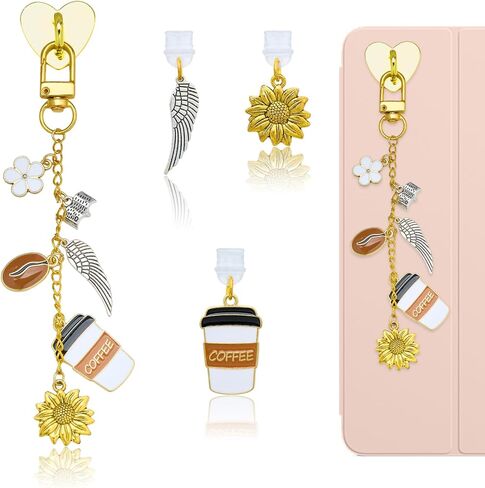 Phone Charms with 4 Matching USB C Dust Plug Charm Cute Pink Charm Chain for Cell Phone E-reader Camera and Bag Accessories Gift for Women Reader Book Lovers in Saudi Arabia