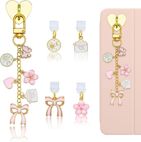 Phone Charms with 4 Matching USB C Dust Plug Charm Cute Pink Charm Chain for Cell Phone E-reader Camera and Bag Accessories Gift for Women Reader Book Lovers in Saudi Arabia