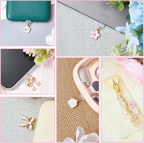 Phone Charms with 4 Matching USB C Dust Plug Charm Cute Pink Charm Chain for Cell Phone E-reader Camera and Bag Accessories Gift for Women Reader Book Lovers in Saudi Arabia