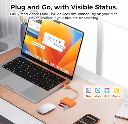 SD Card Reader for iPhone iPad, Lightning & USB C Dual Connectors, 3 in 1 Memory Card Reader with USB Camera Adapter, SD/TF Card Simultaneous Read, Trail Game Camera Viewer, Plug & Play, Orange in Saudi Arabia