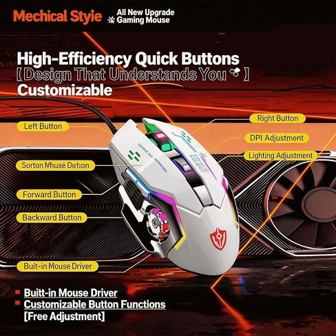 【RGB Light Effect Loop & 6 Mouse Shortcut Keys for Editing - USB Port 】 Gaming Laptop Optical Wired Mouse, 3200 DPI, Precise Without Delay, Ergonomically Designed for Comfortable Grip 2026 in Saudi Arabia