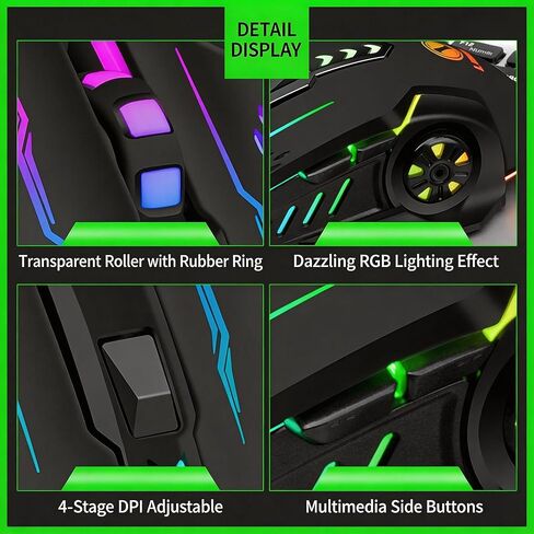 【 Plug and Play - Clear Click & No Stump - 2026】 Professional Gaming Wired Mouse,RGB Light,Ergonomic Gaming Laptop Optical Mouse,Anti Slip and Sweat Resistant Scroll Wheel,4 Adjustable DPI up to 3600 in Saudi Arabia