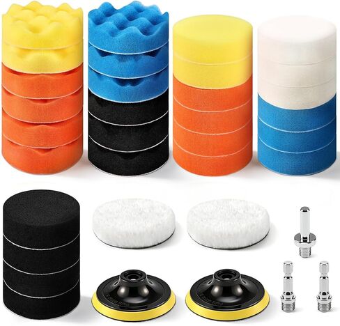 GOH DODD 33 Pieces 4 Inch Buffing Polishing Pads, Car Foam Drill Polishing Pad Kit Sponge Pads Buffer Polisher Kit Headlight Restoration Kit with Wool Pads for Car Polishing, Waxing and Cleaning in Saudi Arabia