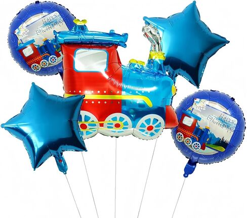 GLASNES Train Birthday Balloon Kit Train Foil Balloons Five-pointed Star Foil Balloons Baby Shower Train Themed Birthday Party Decorations Supplies in Saudi Arabia