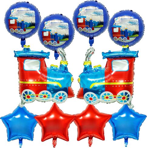 GLASNES Train Birthday Balloon Kit Train Foil Balloons Five-pointed Star Foil Balloons Baby Shower Train Themed Birthday Party Decorations Supplies in Kuwait
