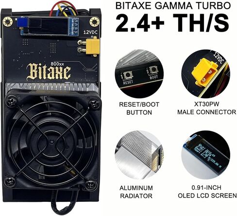 جهاز تعدين البيتكوين Bitaxe Turbo Gamma GT 800 BTC، آلة تعدين التشفير ASIC بقوة 2.5TH/s، استهلاك الطاقة 48 وات، تصميم مدمج مع مروحة مدمجة وإمدادات الطاقة in Kuwait
