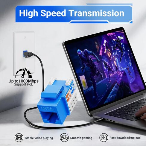 مقابس Keystone Cat6 بسرعة 10 جيجابت في الثانية مكونة من 25 حزمة، ومقبس RJ45 Keystone، ومقبس Ethernet Keystone باللون الأزرق مع أداة ثقب لأسفل وحامل ثقب لأسفل للوحة الحائط in Kuwait