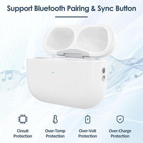 حافظة شحن لاسلكية متوافقة مع Air Pods Pro الجيل الأول والثاني، منفذ شحن USB-C سعة 600 مللي أمبير في الساعة بديل لشاحن البطارية المدمج مع زر مزامنة الاقتران (بدون سماعات أذن)، أبيض in Kuwait