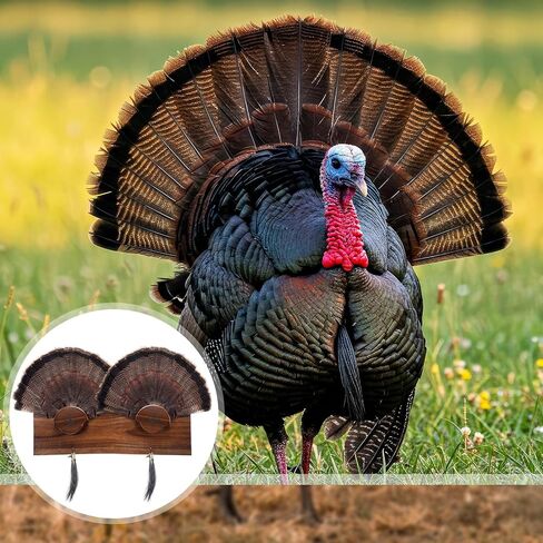 Briwooody Turkey Fan Mount Kit Multi Fan Pine Turkey Tail Display Plaque Rack 30 Inch Wooden Wall Mount for Multiple Feathers Hunting Trophy Decor Rustic Cabin Home with Metal Hooks(Classic) in Saudi Arabia