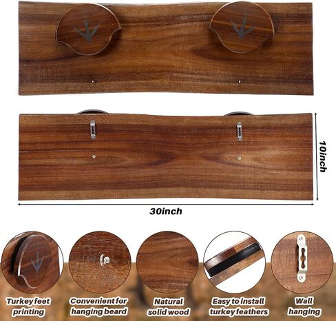 Briwooody Turkey Fan Mount Kit Multi Fan Pine Turkey Tail Display Plaque Rack 30 Inch Wooden Wall Mount for Multiple Feathers Hunting Trophy Decor Rustic Cabin Home with Metal Hooks(Classic) in Saudi Arabia