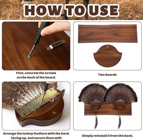 Briwooody Turkey Fan Mount Kit Multi Fan Pine Turkey Tail Display Plaque Rack 30 Inch Wooden Wall Mount for Multiple Feathers Hunting Trophy Decor Rustic Cabin Home with Metal Hooks(Classic) in Saudi Arabia