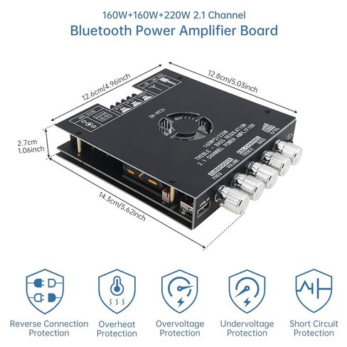 ZK-HT21 Bluetooth Amplifier Board TDA7498E HiFi Chips 2.1 Channel 160W x 2 + 220W Subwoofer Stereo Mini Audio Power Amplifier Module for DIY Home Speakers with Treble and Bass Control in Saudi Arabia