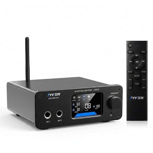 مضخم صوت ستيريو Jyker Hi-Fi DAC مع بلوتوث 5.2-2 قناة فئة D TPA3116 x2 ES9023 مضخم صوت لمكبرات الصوت السلبية، ومخرجات AUX/SUB، ومدخلات Opt/USB/MIC/RCA، وصدى صوت ثلاثي الطبقات، وشاشة LCD ملونة - JAMP79.0 in Kuwait