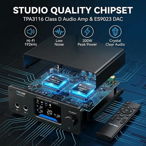 مضخم صوت ستيريو Jyker Hi-Fi DAC مع بلوتوث 5.2-2 قناة فئة D TPA3116 x2 ES9023 مضخم صوت لمكبرات الصوت السلبية، ومخرجات AUX/SUB، ومدخلات Opt/USB/MIC/RCA، وصدى صوت ثلاثي الطبقات، وشاشة LCD ملونة - JAMP79.0 in Kuwait