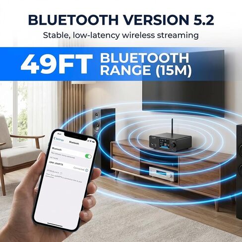 مضخم صوت ستيريو Jyker Hi-Fi DAC مع بلوتوث 5.2-2 قناة فئة D TPA3116 x2 ES9023 مضخم صوت لمكبرات الصوت السلبية، ومخرجات AUX/SUB، ومدخلات Opt/USB/MIC/RCA، وصدى صوت ثلاثي الطبقات، وشاشة LCD ملونة - JAMP79.0 in Kuwait